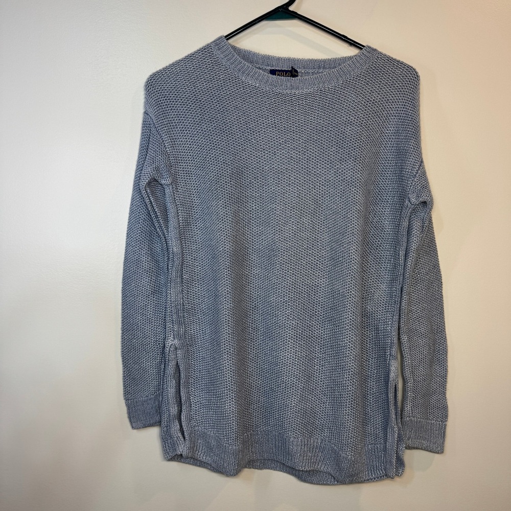 Polo Ralph Lauren Women XS‎ Blue Knit Sweater Long Sleeve Side Slits